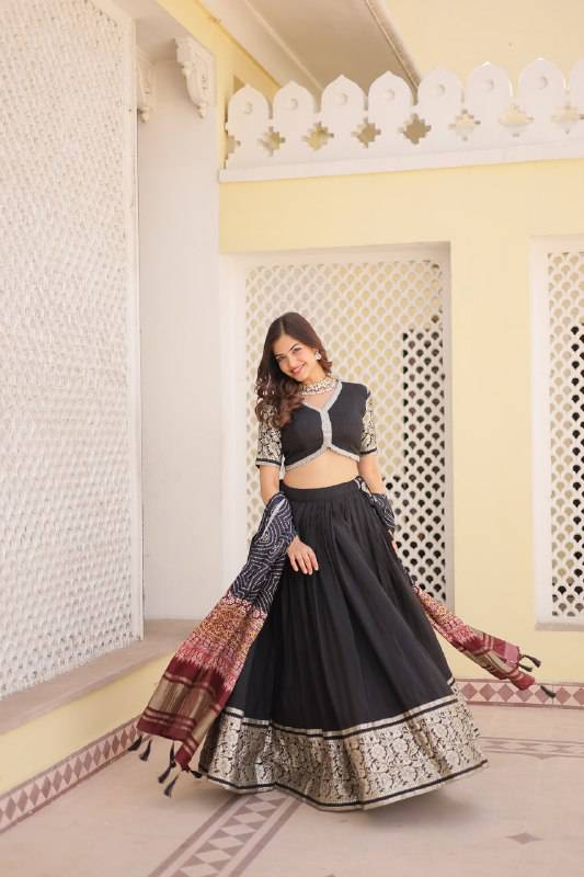 Stunning Viscous Jacquard Sequins Embroidered Lehenga Choli - INDIAN ELEGANCE