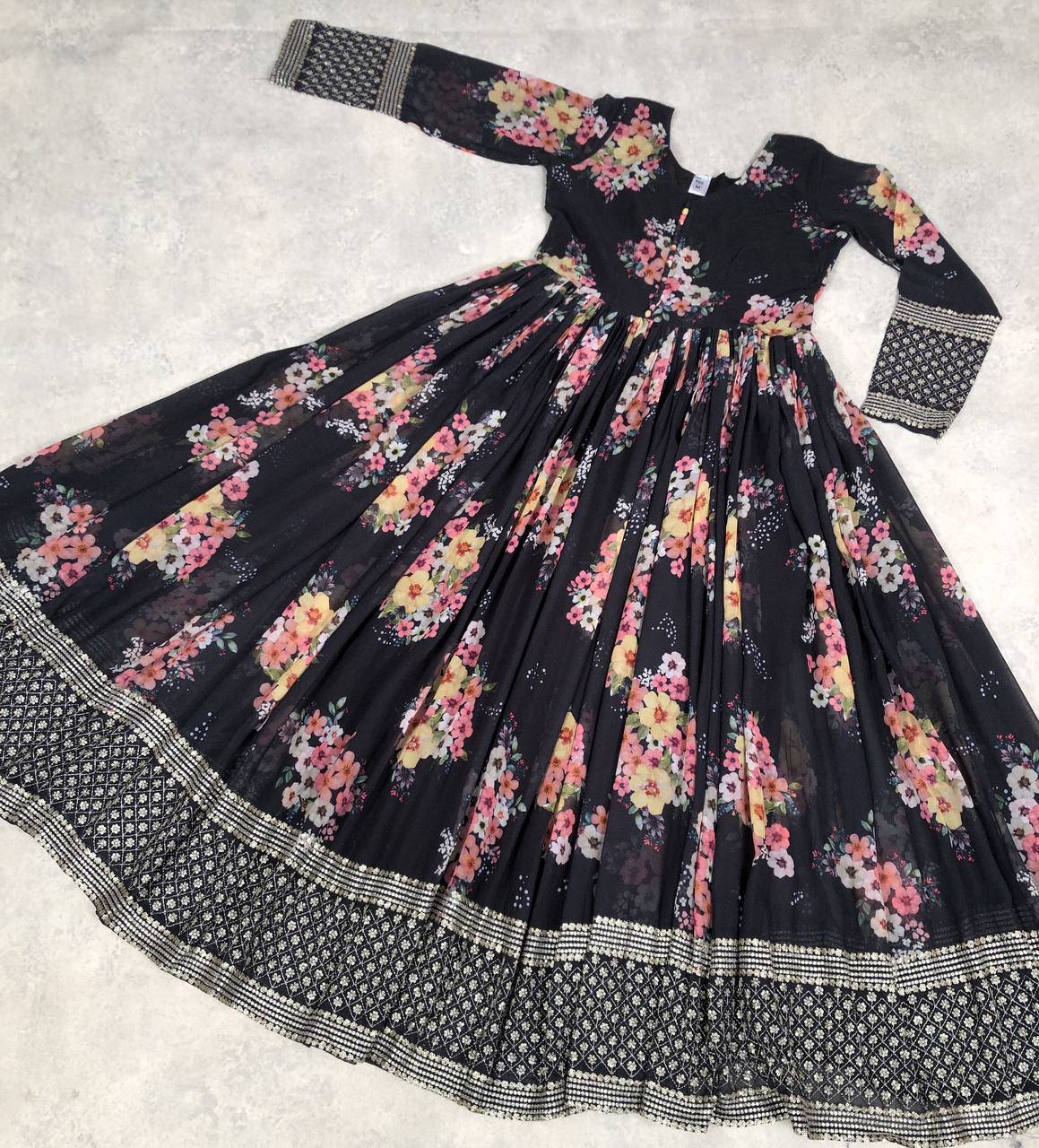 Thrilling Floral Digital Printed Sequins Zari Worked Fully Stitched Gown - INDIAN ELEGANCE