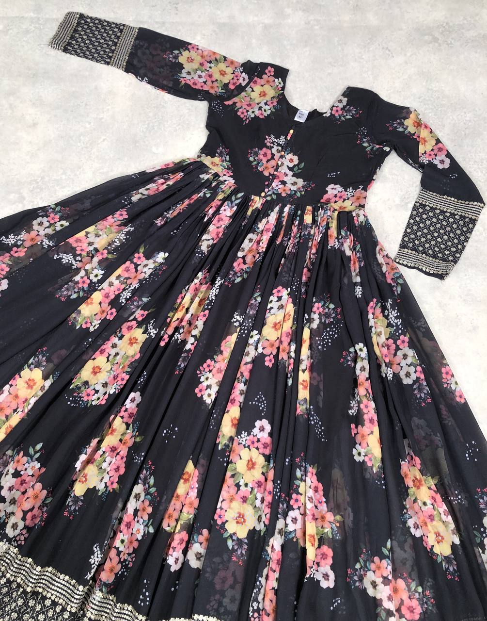 Thrilling Floral Digital Printed Sequins Zari Worked Fully Stitched Gown - INDIAN ELEGANCE