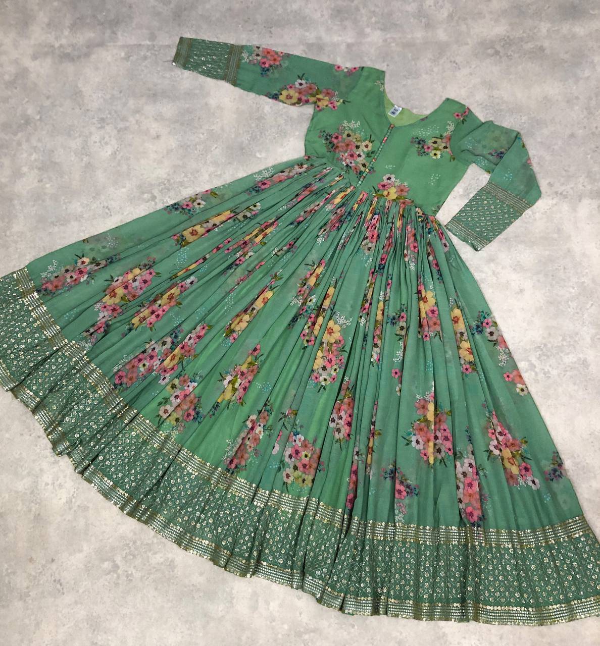 Thrilling Floral Digital Printed Sequins Zari Worked Fully Stitched Gown - INDIAN ELEGANCE