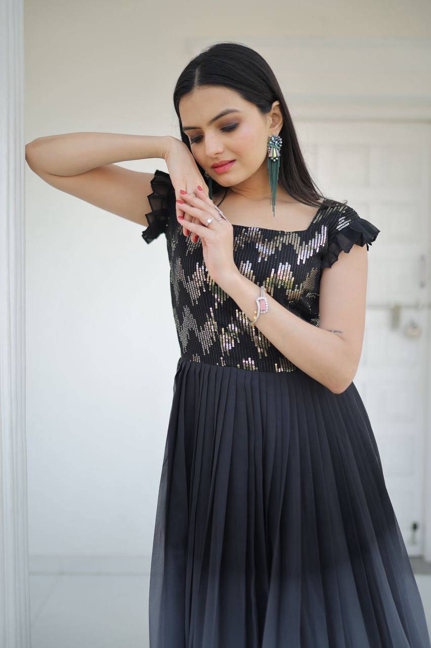 Dashing Faux Georgette Shaded Sequins Worked Gown - INDIAN ELEGANCE