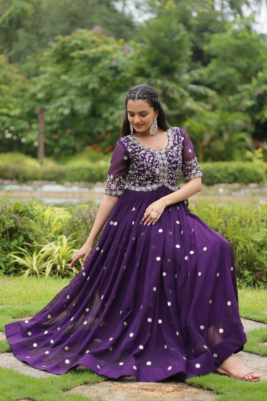 Spellbinding Zari Thread Sequins Worked Designer Gown - INDIAN ELEGANCE