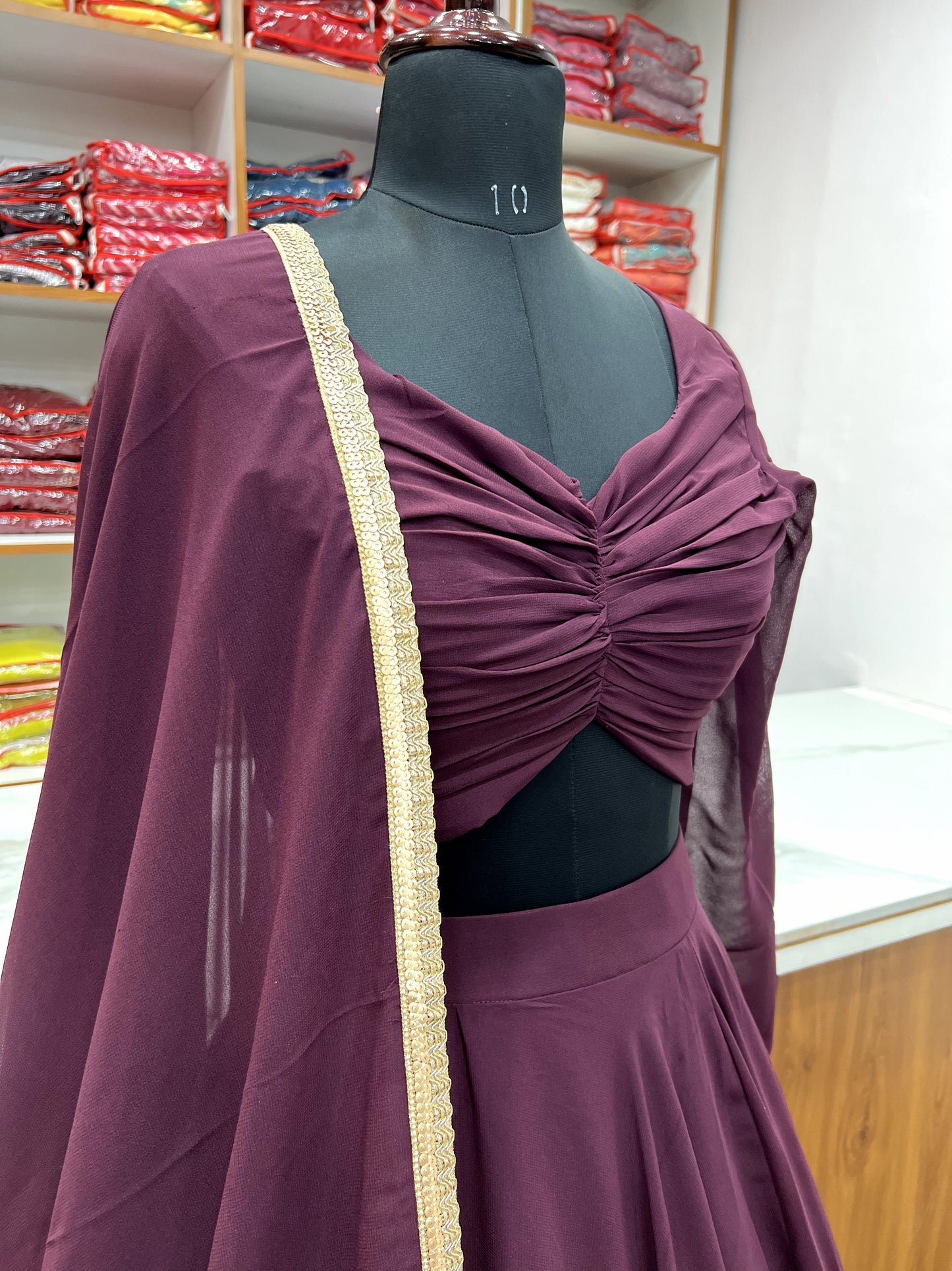 Elegant Faux Georgette Fully Stitched Lehenga Choli Set - INDIAN ELEGANCE