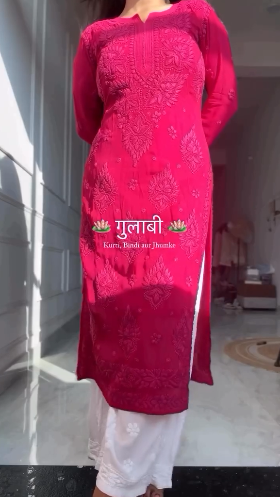 Pink Chikankari Kurta Set For Women
