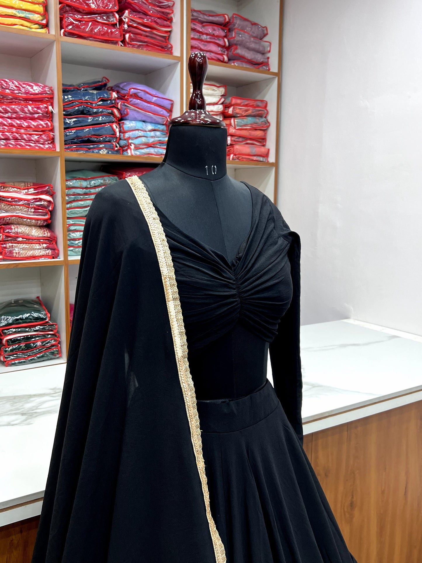 Elegant Faux Georgette Fully Stitched Lehenga Choli Set - INDIAN ELEGANCE