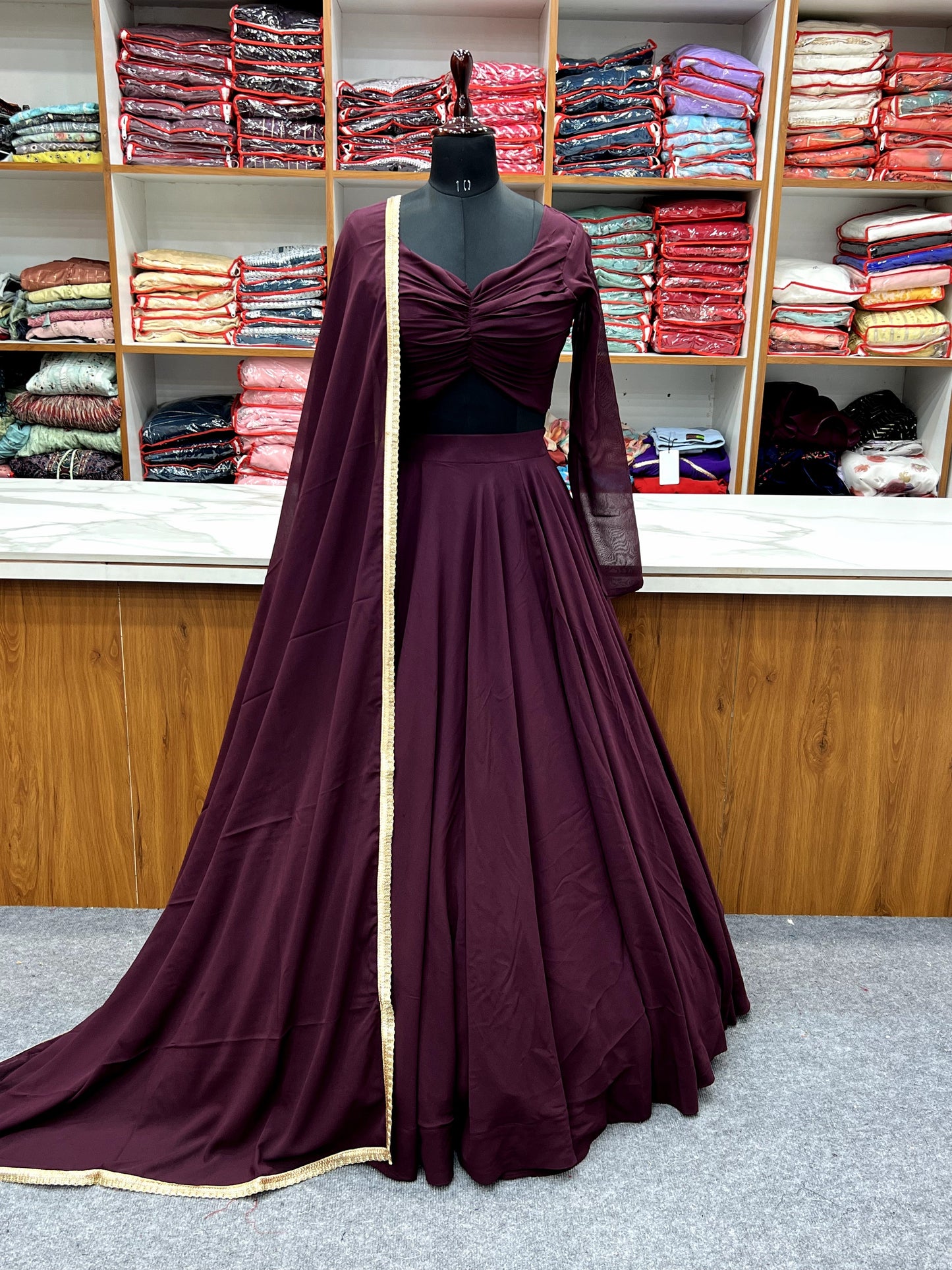 Elegant Faux Georgette Fully Stitched Lehenga Choli Set - INDIAN ELEGANCE