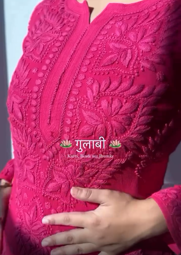 Pink Chikankari Kurta Set For Women