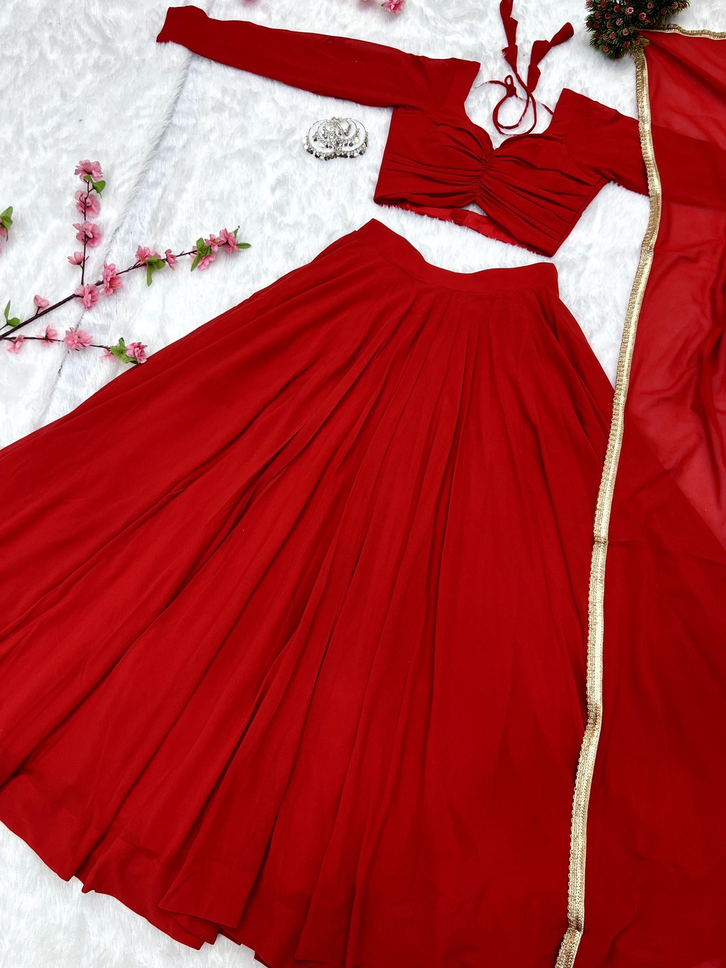 Elegant Faux Georgette Fully Stitched Lehenga Choli Set - INDIAN ELEGANCE