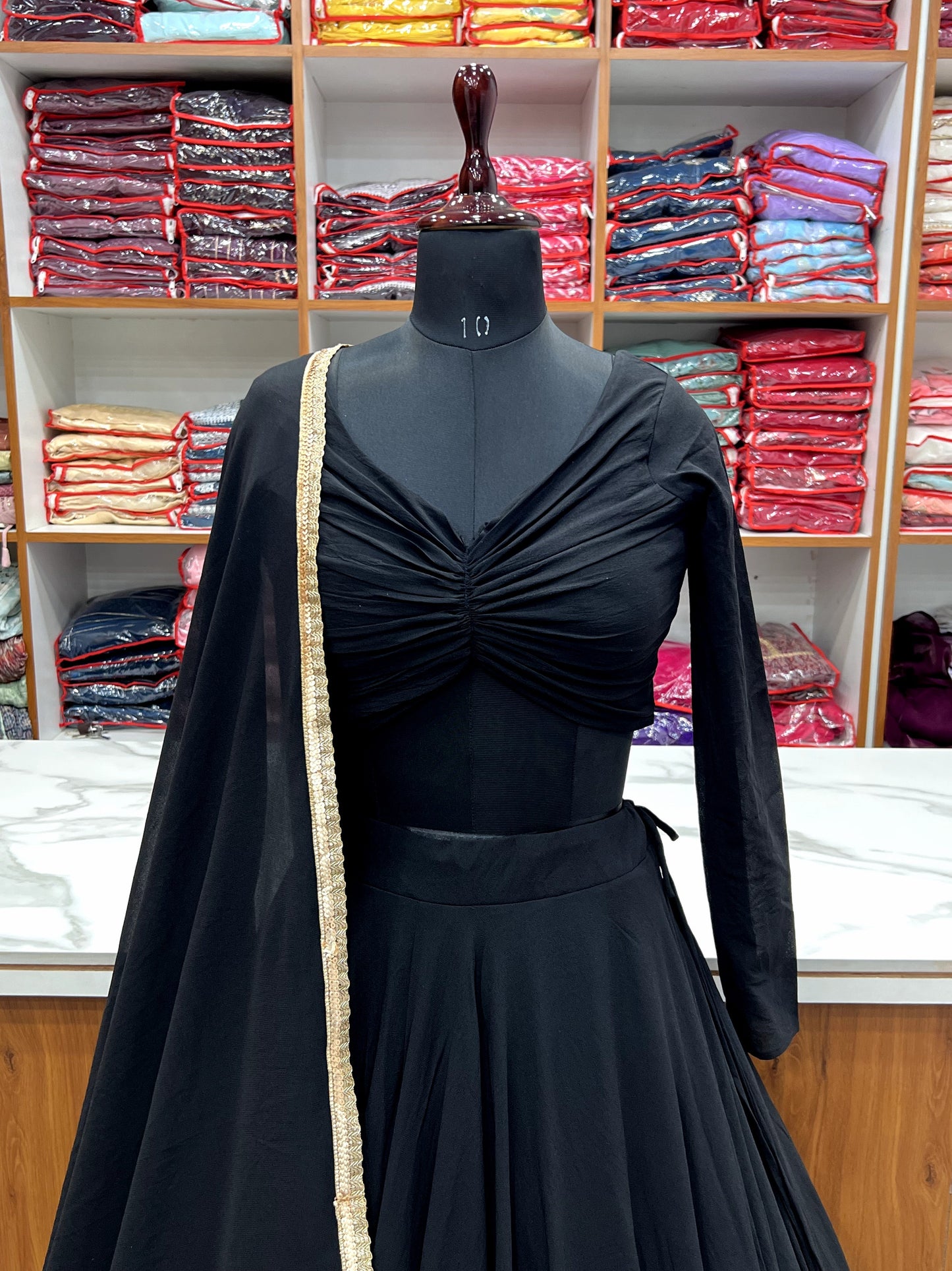 Elegant Faux Georgette Fully Stitched Lehenga Choli Set - INDIAN ELEGANCE