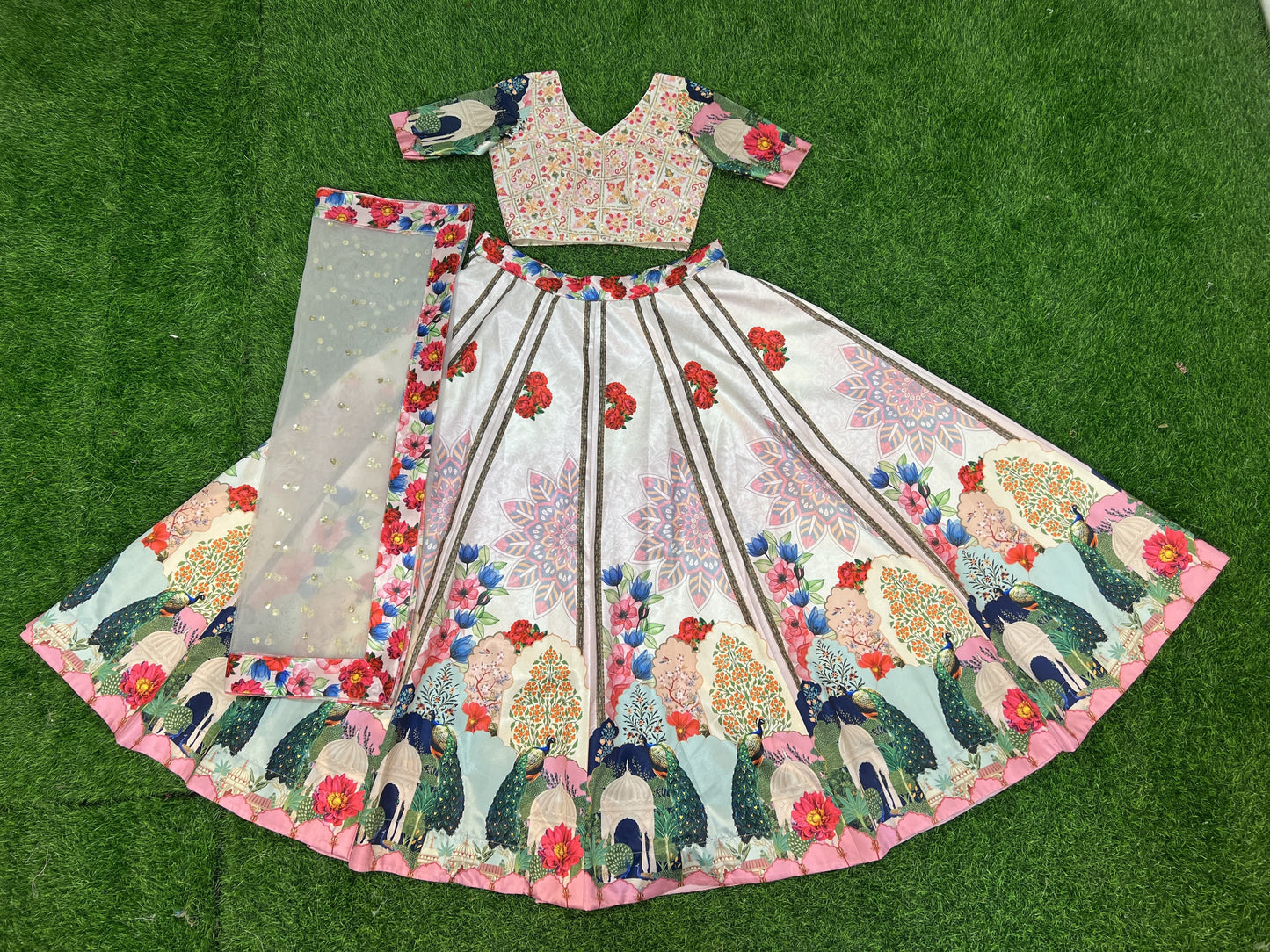 Fabulous Floral Digital Printed Fully Stitched Lehenga Choli Set - INDIAN ELEGANCE