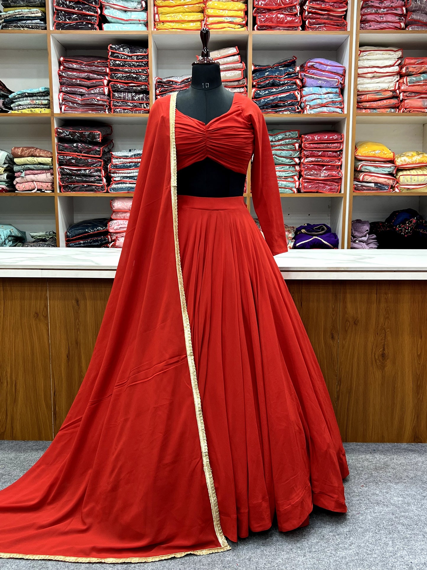 Elegant Faux Georgette Fully Stitched Lehenga Choli Set - INDIAN ELEGANCE