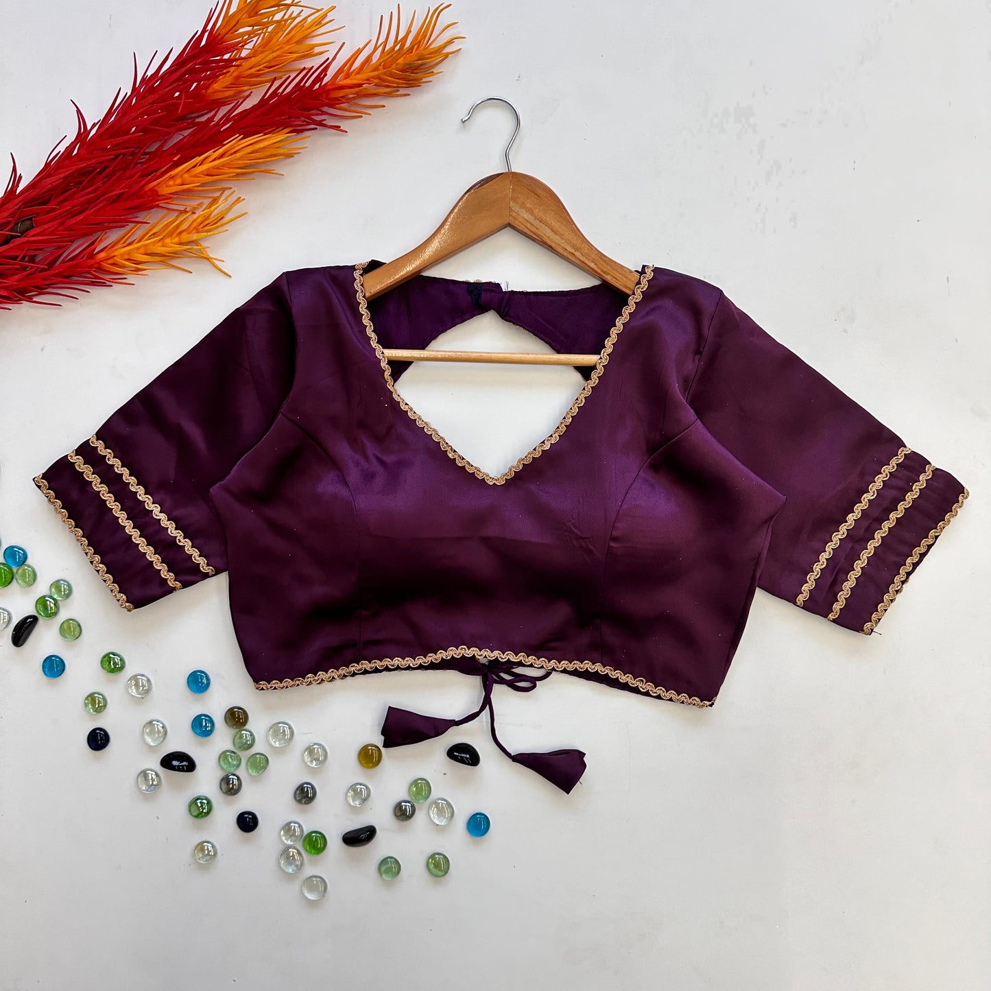 Graceful Manali Silk Sequins Lace Border Worked Stitched Blouse - INDIAN ELEGANCE