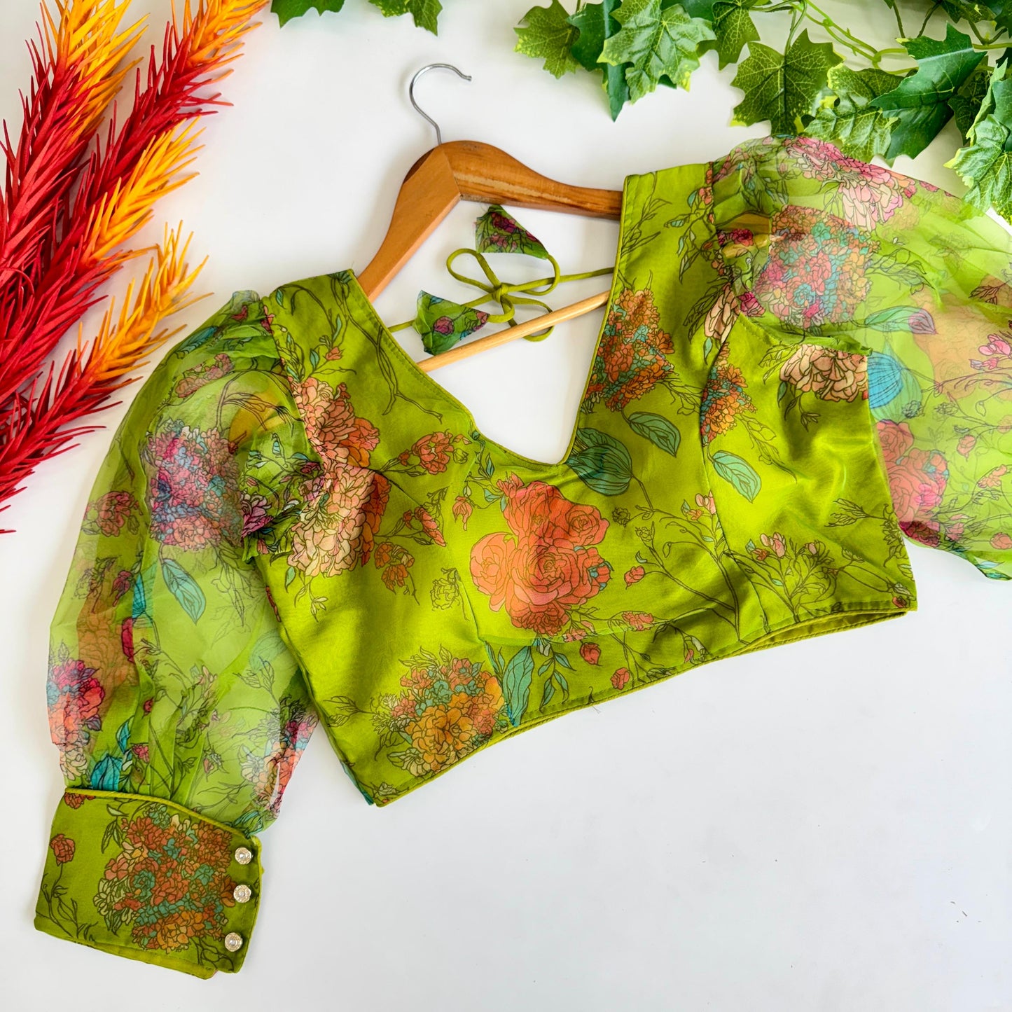 Elegant Organza Kalamkari Printed Fully Stitched Full Sleeved Blouse - INDIAN ELEGANCE