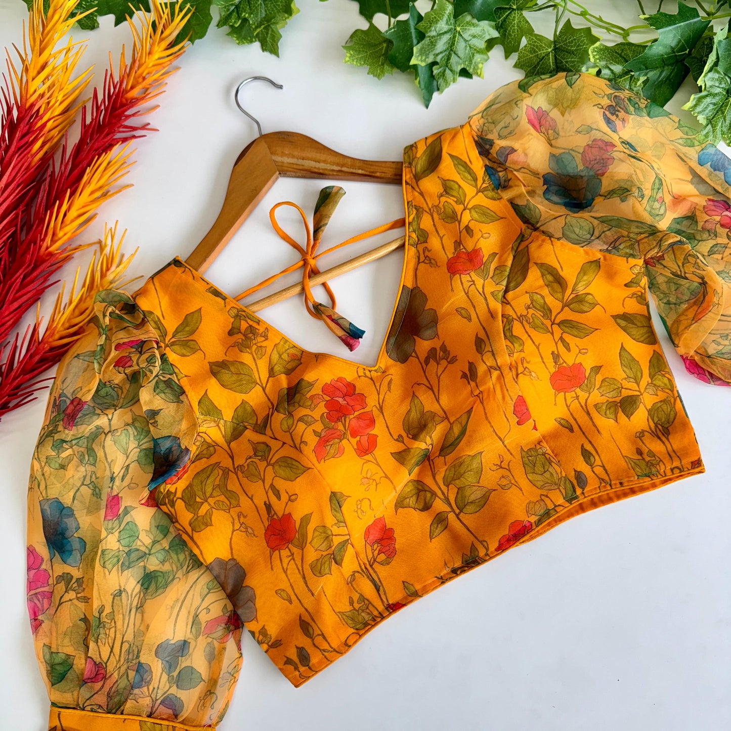 Elegant Organza Kalamkari Printed Fully Stitched Full Sleeved Blouse - INDIAN ELEGANCE
