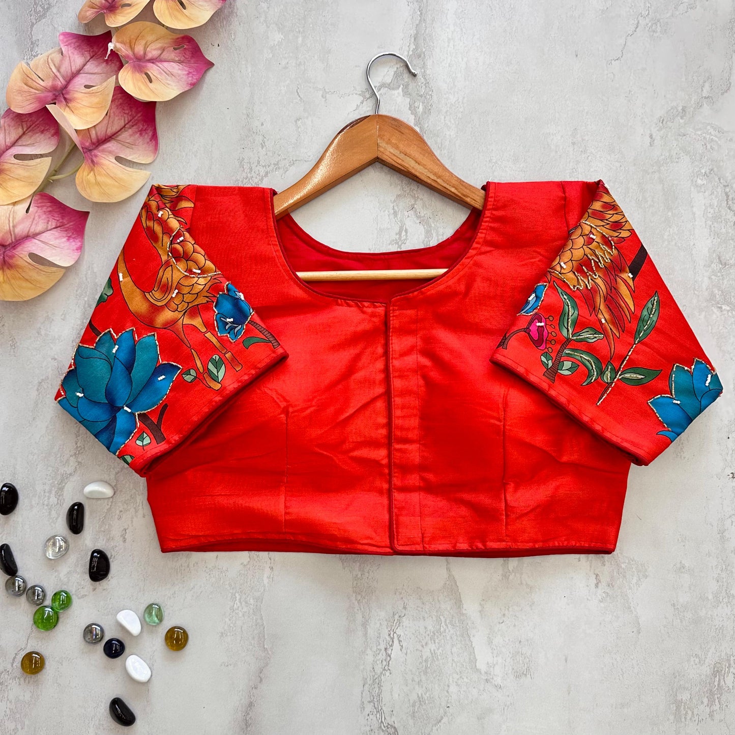Divine Pure Silk Printed Handcrafted Designer Stitched Blouse - INDIAN ELEGANCE