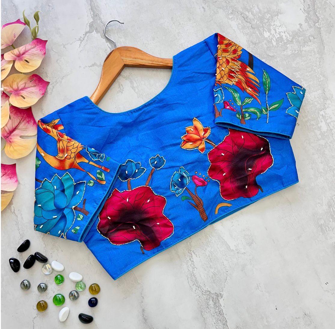 Divine Pure Silk Printed Handcrafted Designer Stitched Blouse - INDIAN ELEGANCE