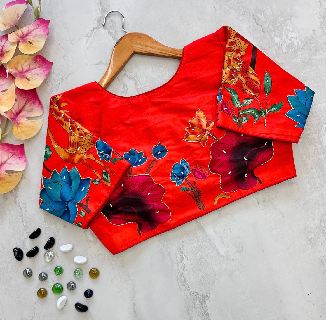 Divine Pure Silk Printed Handcrafted Designer Stitched Blouse - INDIAN ELEGANCE