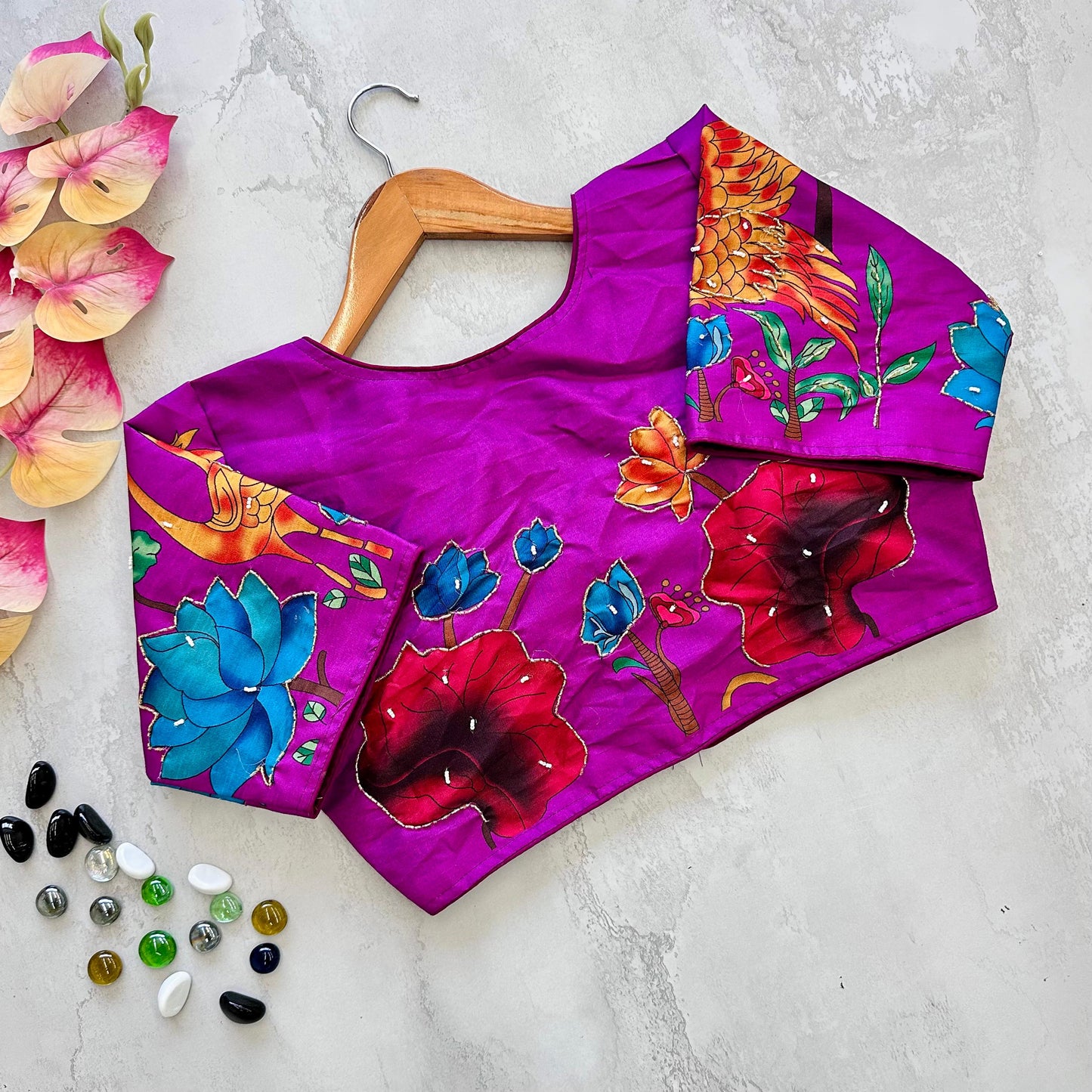Divine Pure Silk Printed Handcrafted Designer Stitched Blouse - INDIAN ELEGANCE