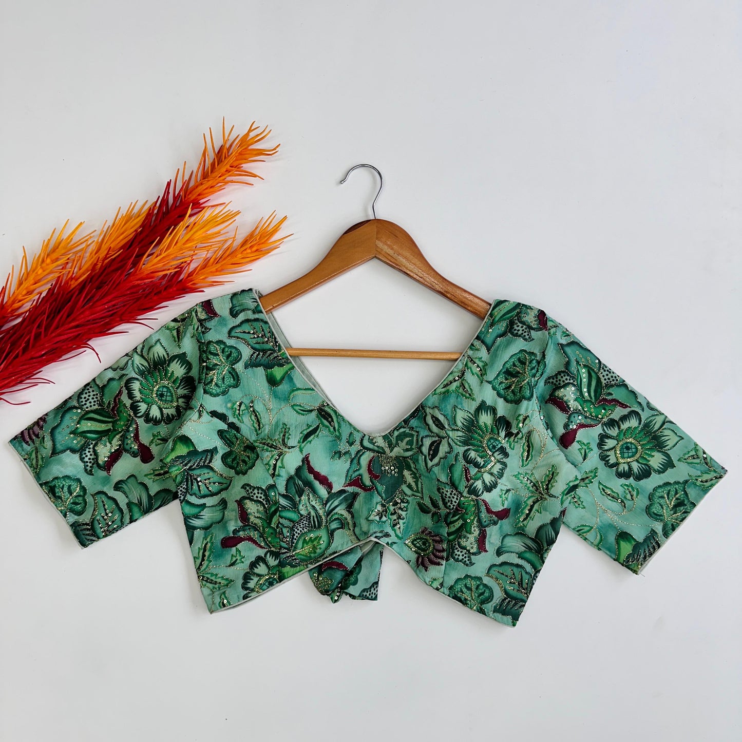 Radiant Tofu Silk Embroidered Hand Touch Sequins Worked Blouse - INDIAN ELEGANCE