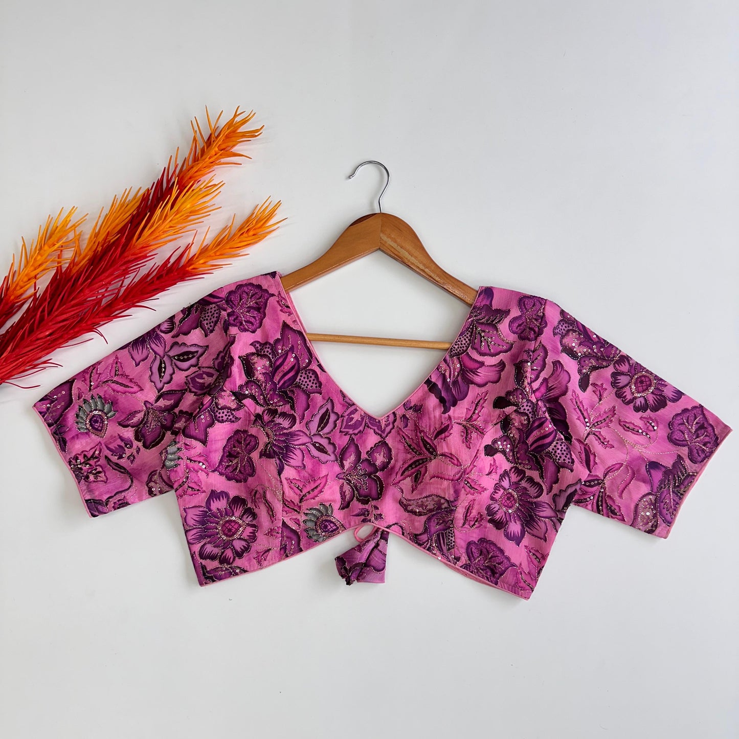 Radiant Tofu Silk Embroidered Hand Touch Sequins Worked Blouse - INDIAN ELEGANCE