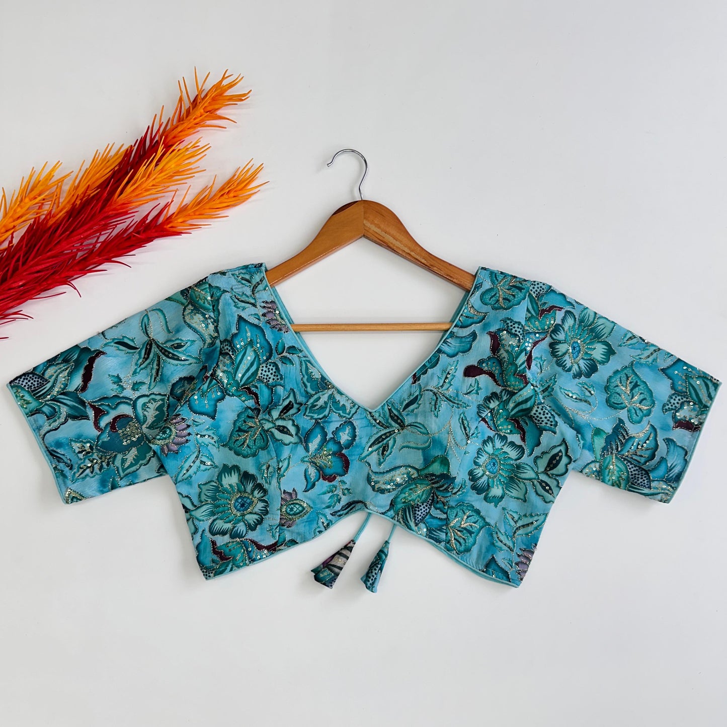 Radiant Tofu Silk Embroidered Hand Touch Sequins Worked Blouse - INDIAN ELEGANCE