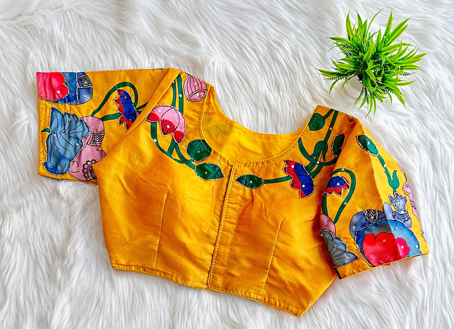 Graceful Pure Silk Printed Handcrafted Designer Stitched Blouse - INDIAN ELEGANCE