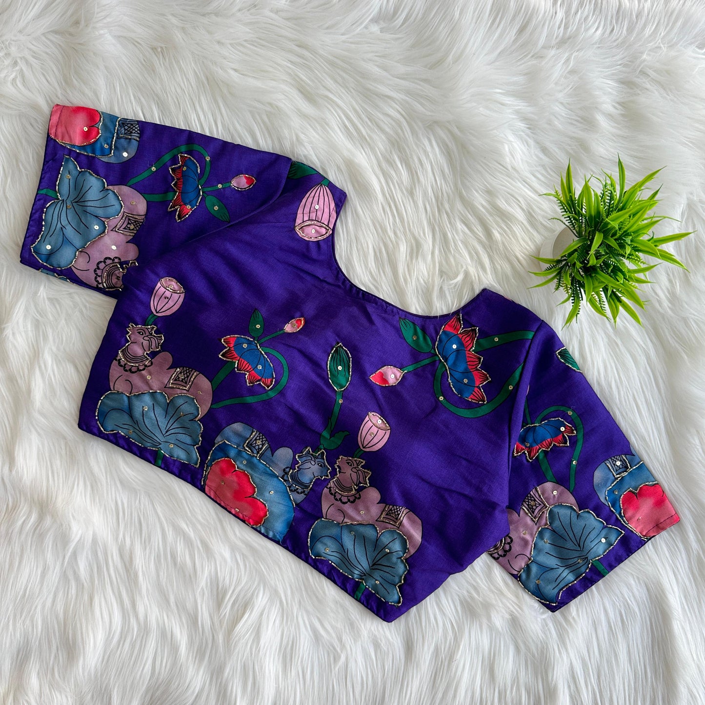 Graceful Pure Silk Printed Handcrafted Designer Stitched Blouse - INDIAN ELEGANCE