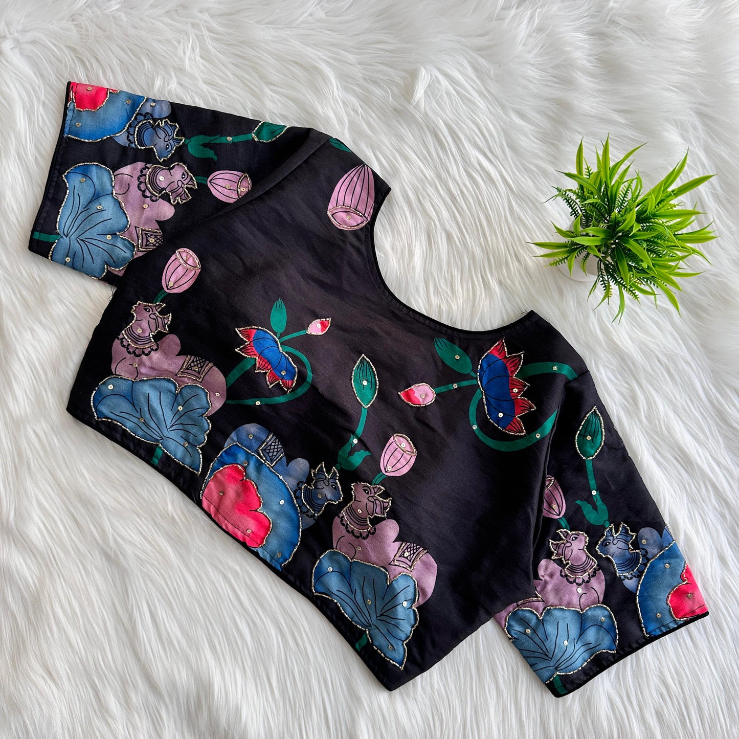 Graceful Pure Silk Printed Handcrafted Designer Stitched Blouse - INDIAN ELEGANCE