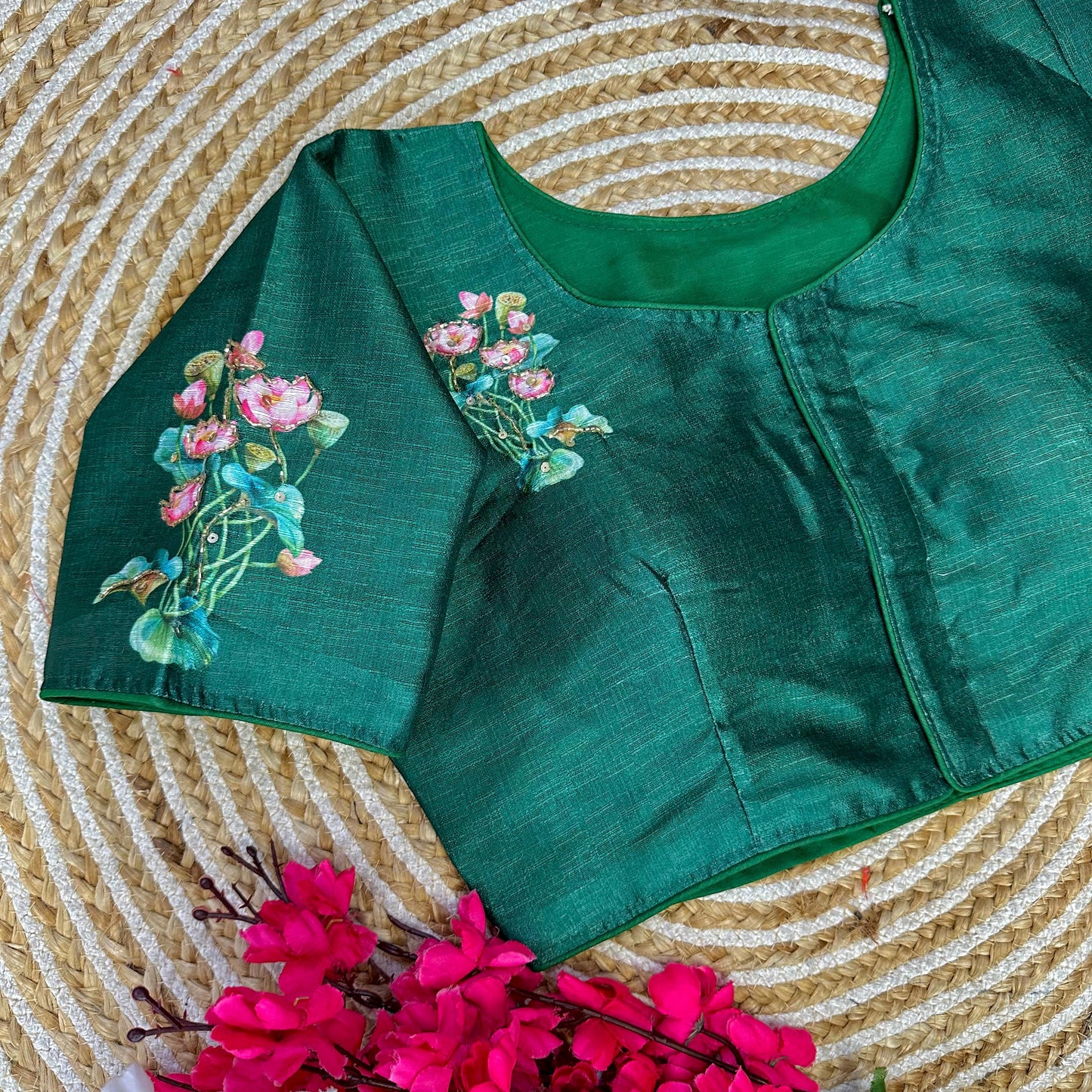 Fabulous Pure Silk Printed Handcrafted Designer Stitched Blouse - INDIAN ELEGANCE