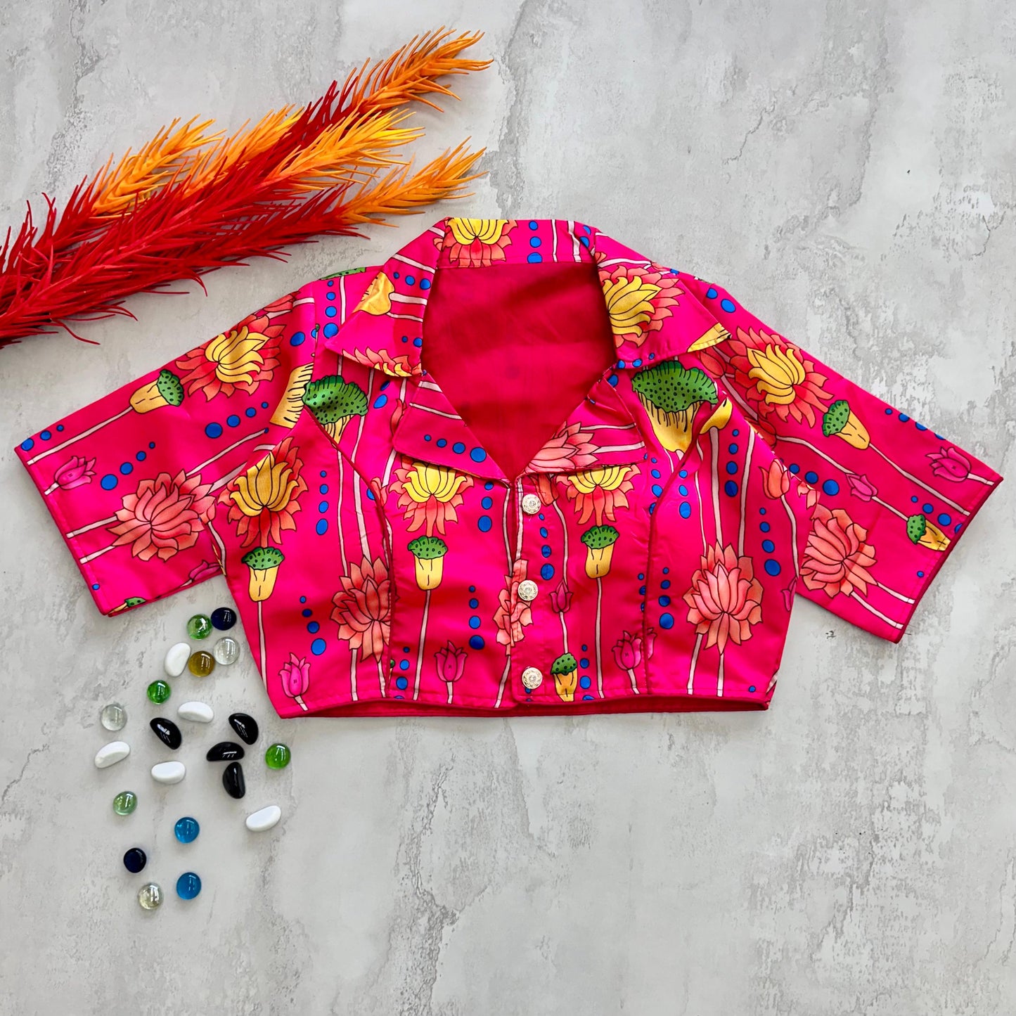 Kalamkari Printed Chilly Silk Fully Stitched Designer Blouse - INDIAN ELEGANCE