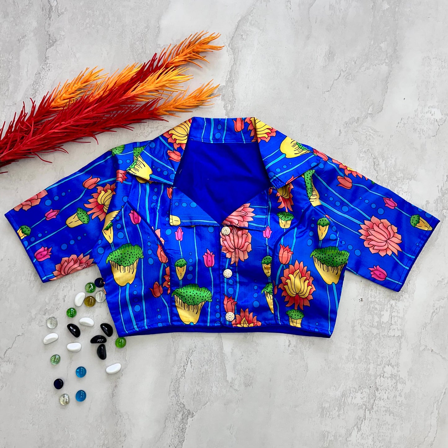 Kalamkari Printed Chilly Silk Fully Stitched Designer Blouse - INDIAN ELEGANCE