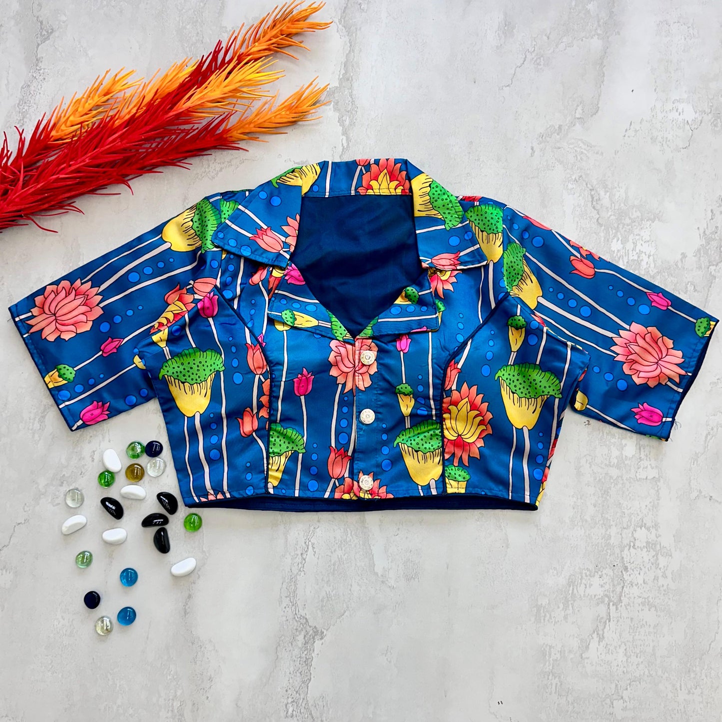 Kalamkari Printed Chilly Silk Fully Stitched Designer Blouse - INDIAN ELEGANCE