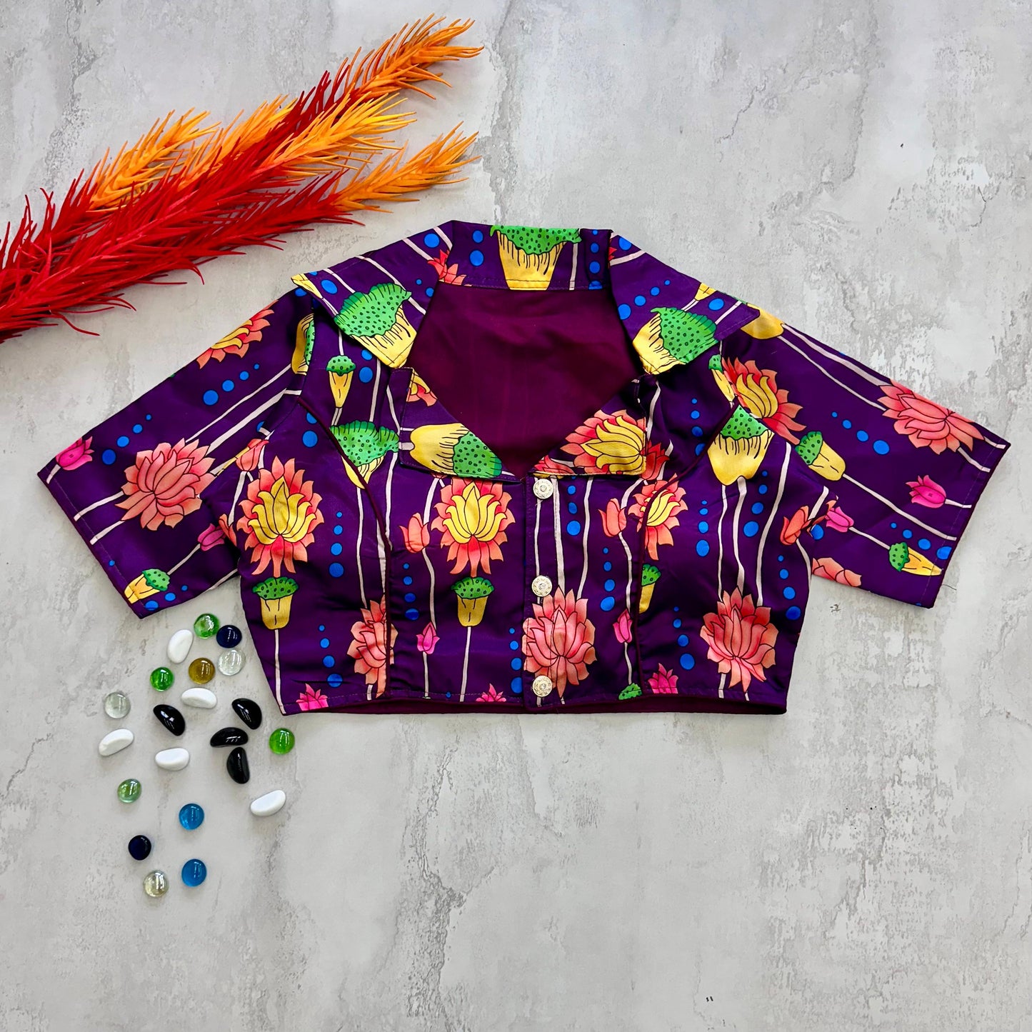 Kalamkari Printed Chilly Silk Fully Stitched Designer Blouse - INDIAN ELEGANCE
