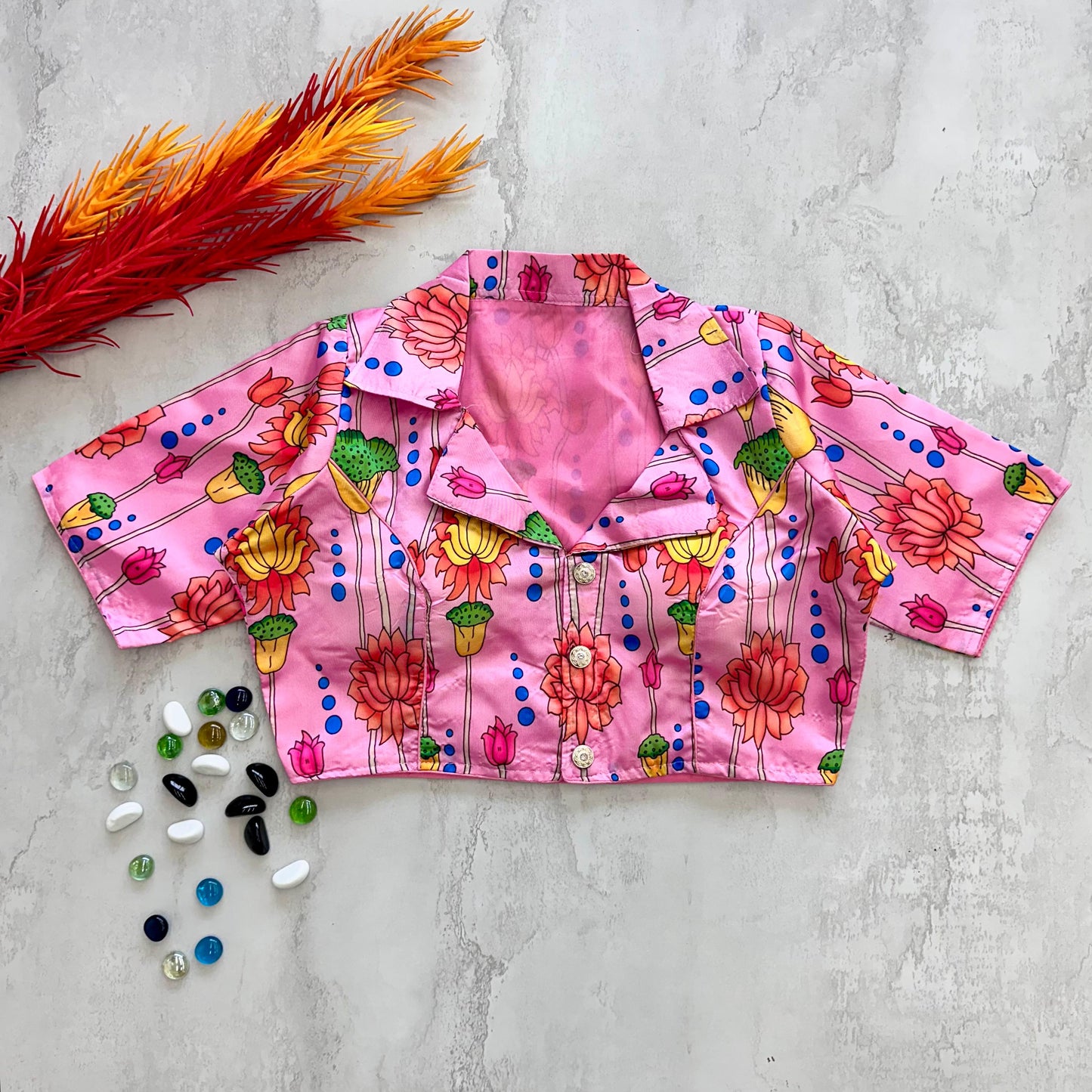 Kalamkari Printed Chilly Silk Fully Stitched Designer Blouse - INDIAN ELEGANCE