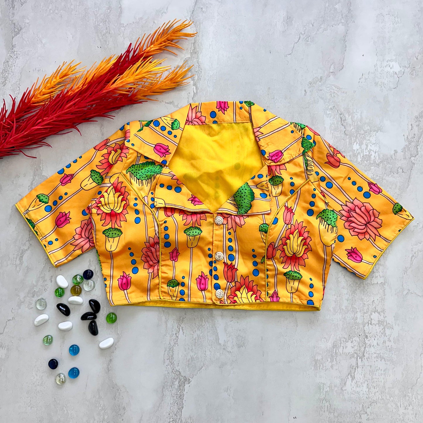 Kalamkari Printed Chilly Silk Fully Stitched Designer Blouse - INDIAN ELEGANCE
