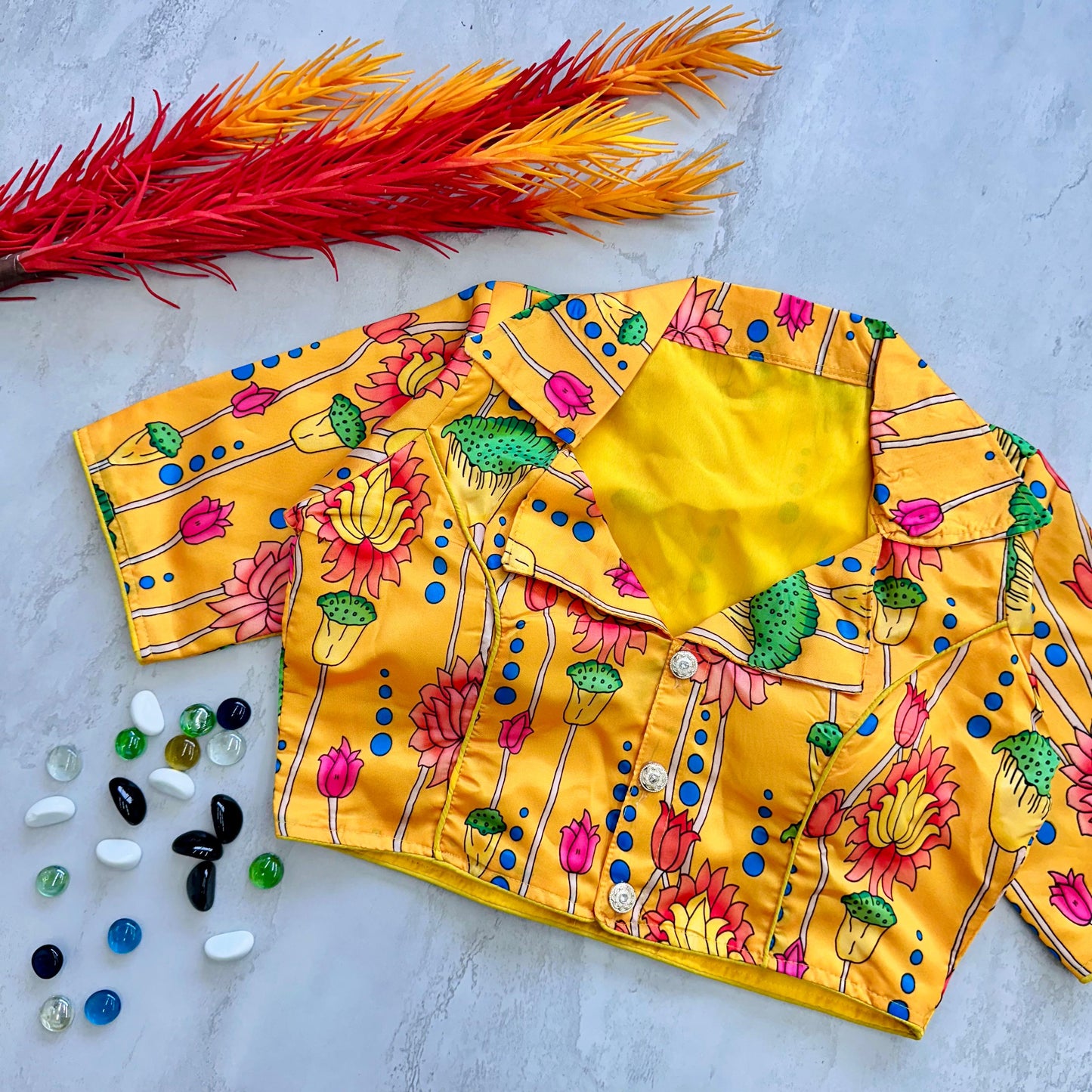 Kalamkari Printed Chilly Silk Fully Stitched Designer Blouse - INDIAN ELEGANCE