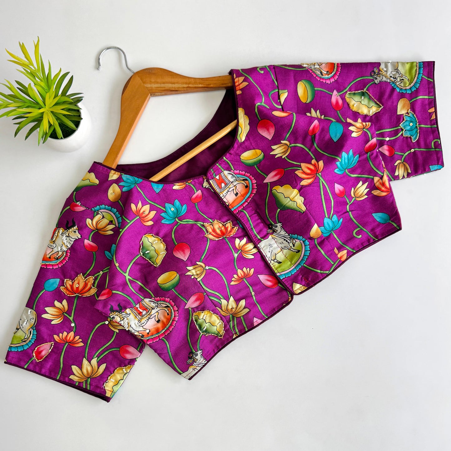 Exquisite Pure Silk Printed Handcrafted Stitched Designer Blouse - INDIAN ELEGANCE