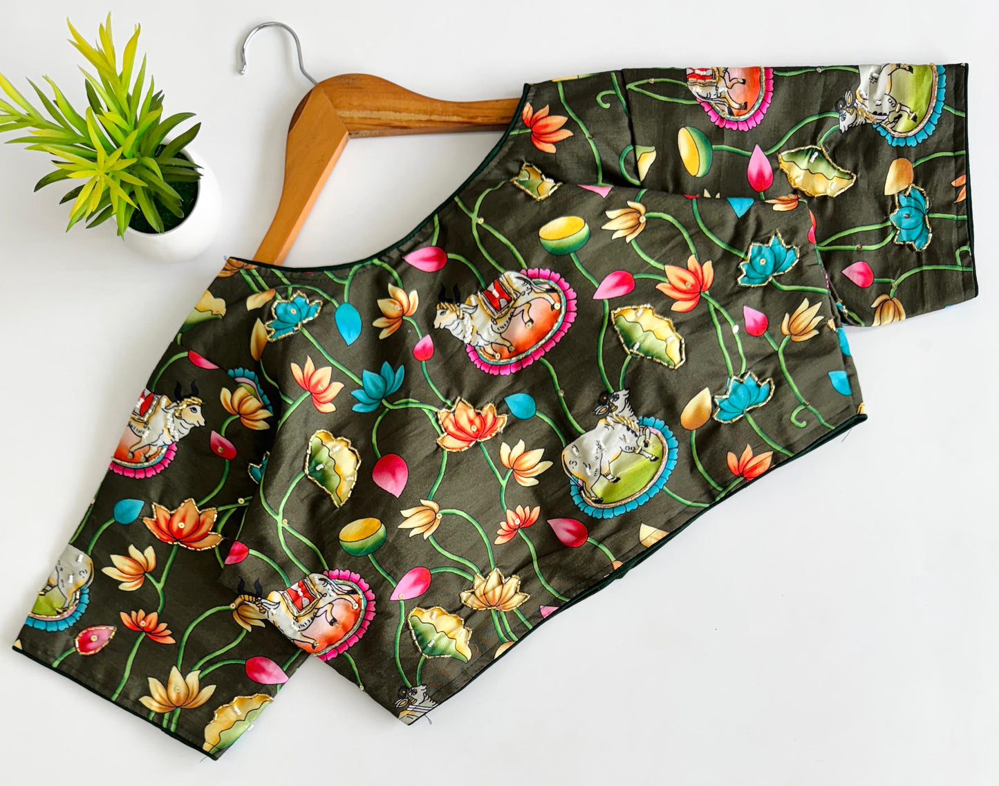 Exquisite Pure Silk Printed Handcrafted Stitched Designer Blouse - INDIAN ELEGANCE