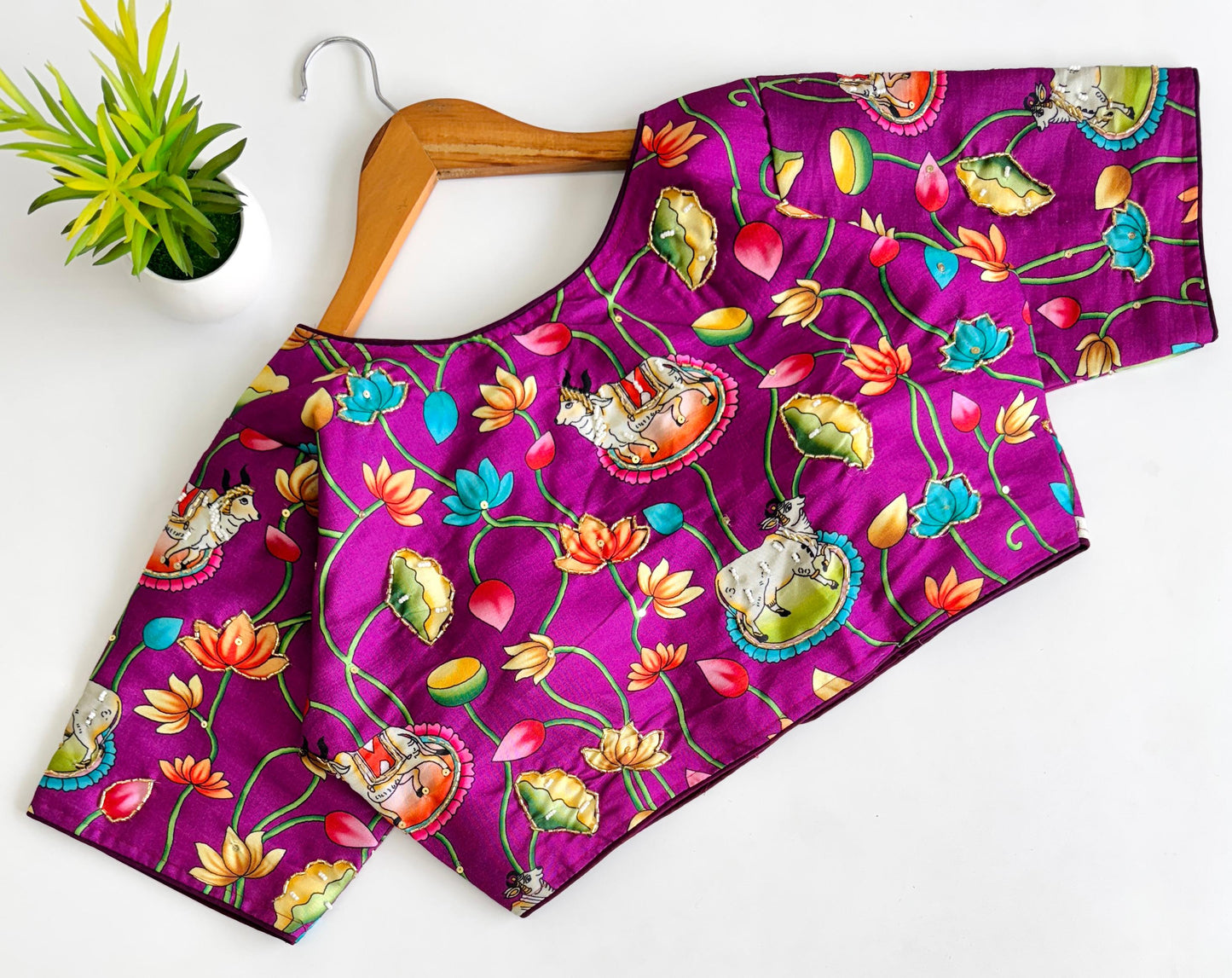 Exquisite Pure Silk Printed Handcrafted Stitched Designer Blouse - INDIAN ELEGANCE