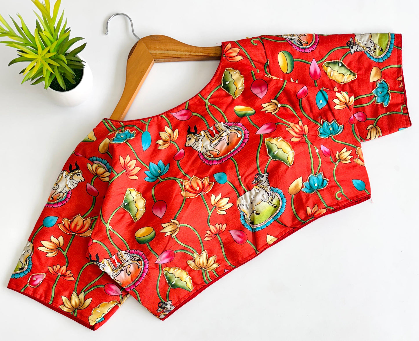 Exquisite Pure Silk Printed Handcrafted Stitched Designer Blouse - INDIAN ELEGANCE