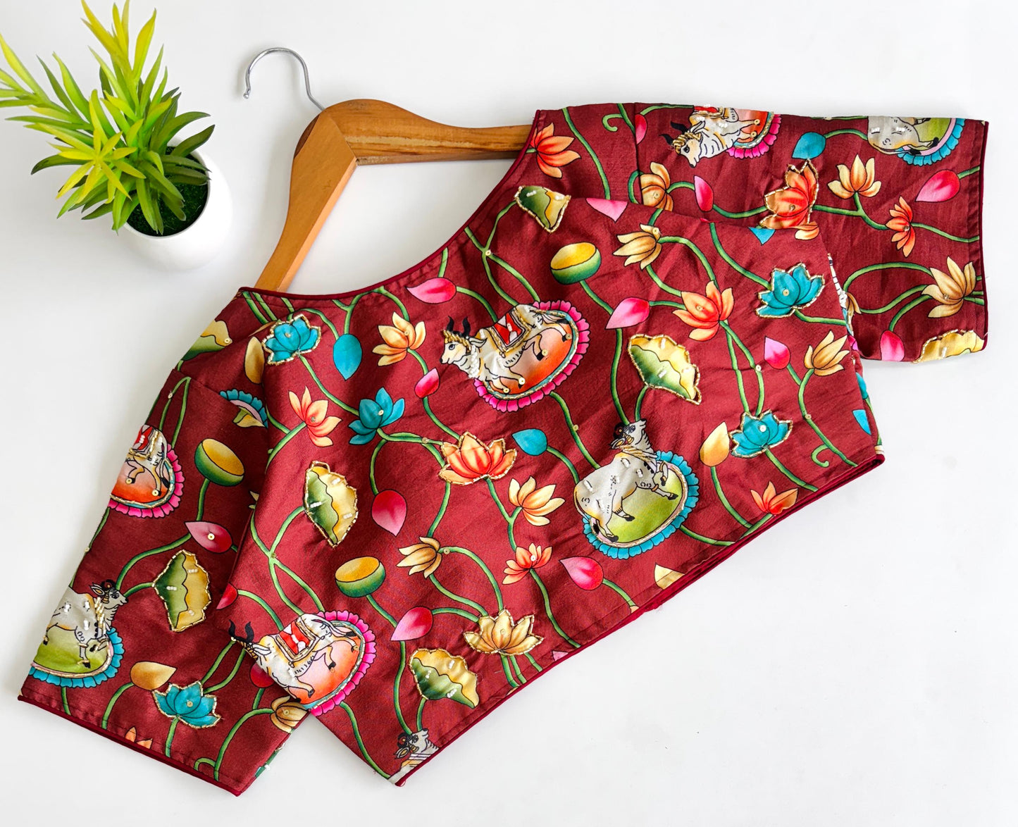 Exquisite Pure Silk Printed Handcrafted Stitched Designer Blouse - INDIAN ELEGANCE