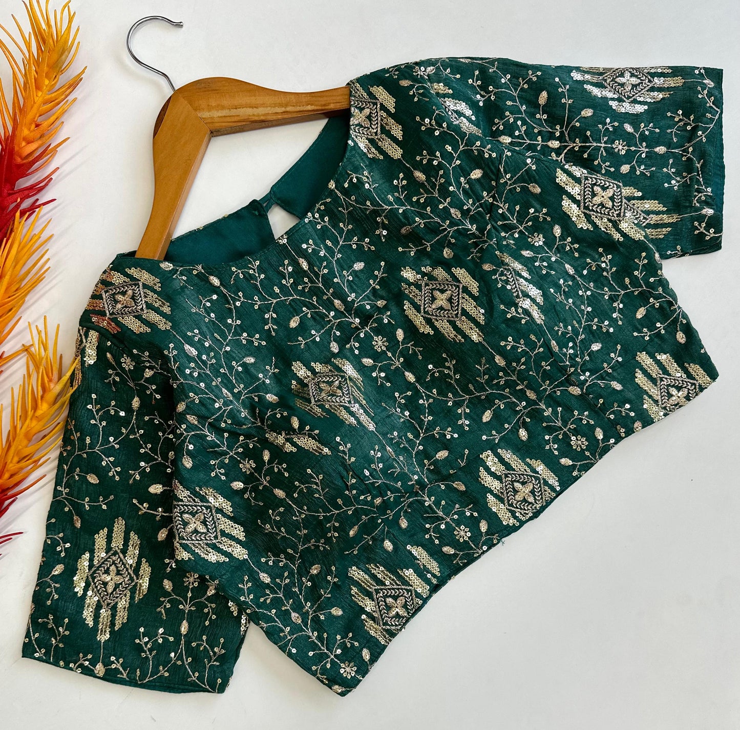 Elegant Bridal Zari Silk Embroidered Sequins Worked Festive Wear Blouse - INDIAN ELEGANCE