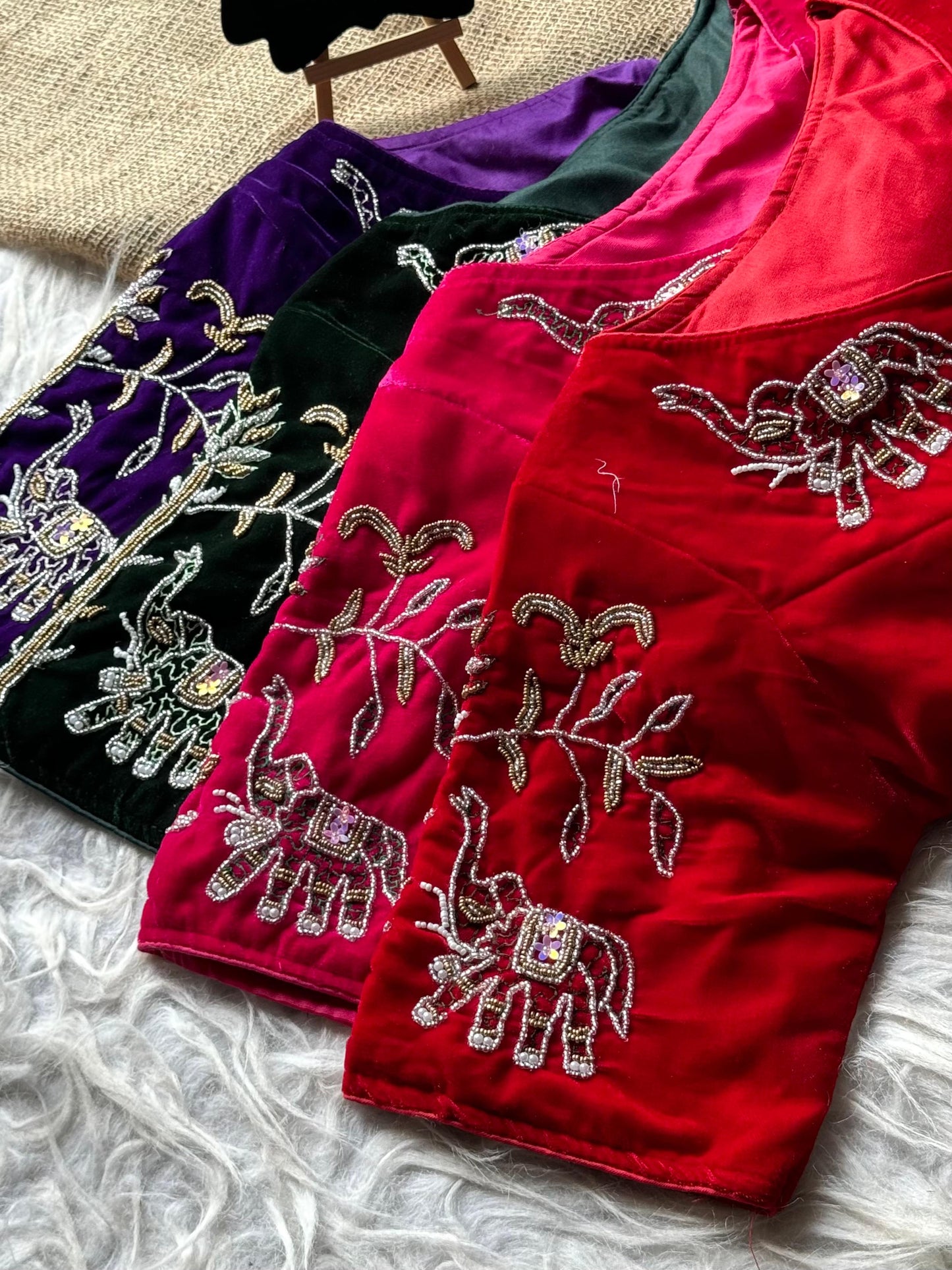 Magnificent Pure Velvet Handworked Fully Stitched Designer Blouse - INDIAN ELEGANCE