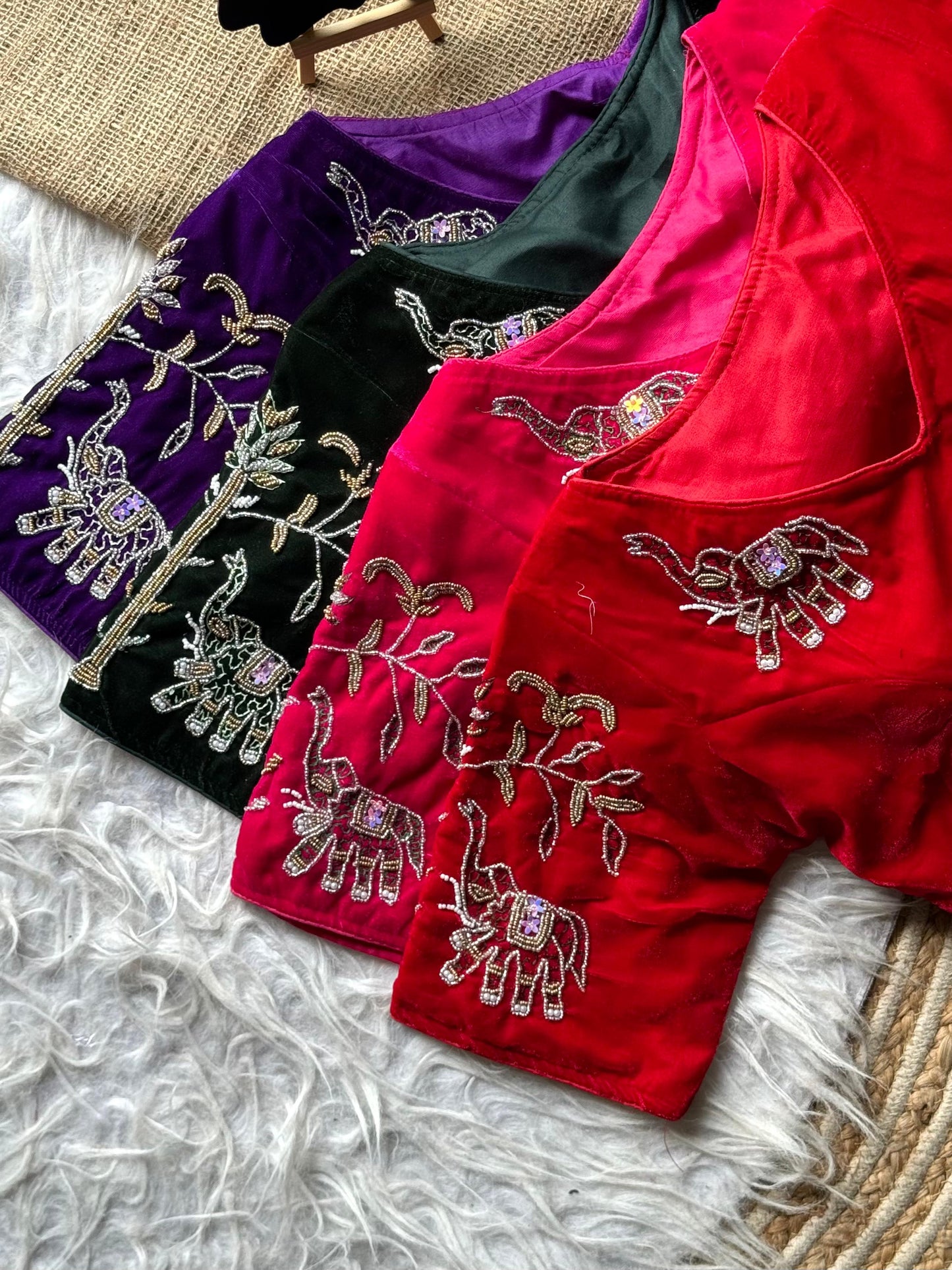 Magnificent Pure Velvet Handworked Fully Stitched Designer Blouse - INDIAN ELEGANCE