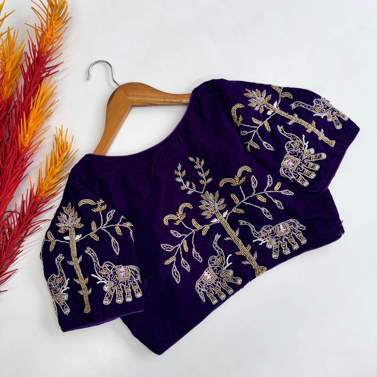 Magnificent Pure Velvet Handworked Fully Stitched Designer Blouse - INDIAN ELEGANCE