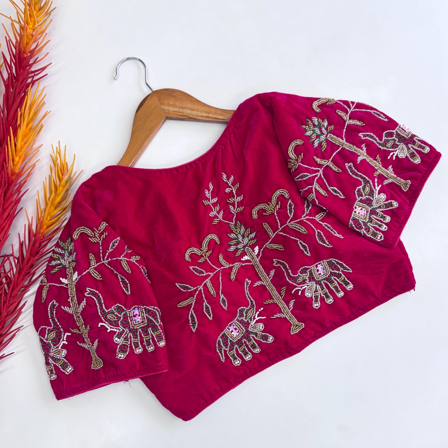 Magnificent Pure Velvet Handworked Fully Stitched Designer Blouse - INDIAN ELEGANCE