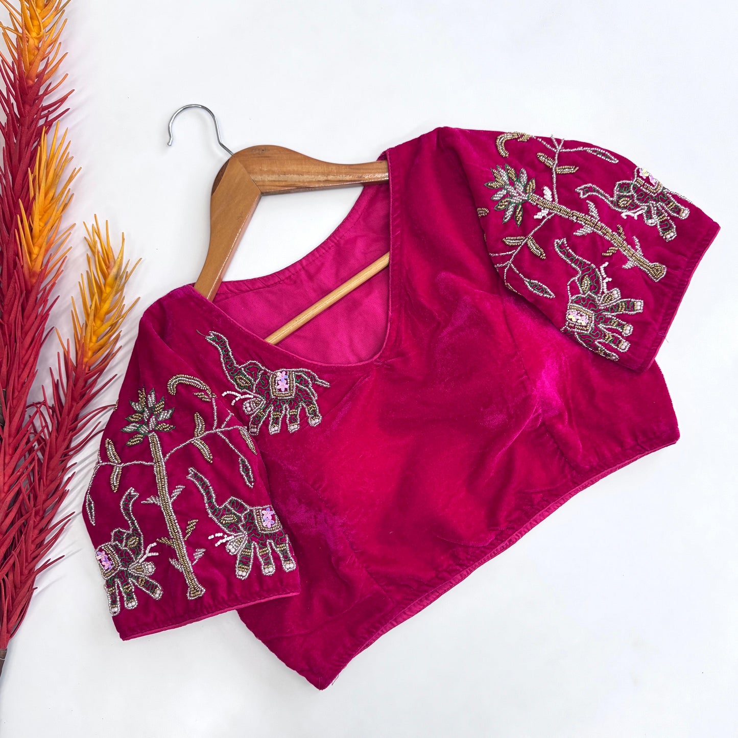 Magnificent Pure Velvet Handworked Fully Stitched Designer Blouse - INDIAN ELEGANCE