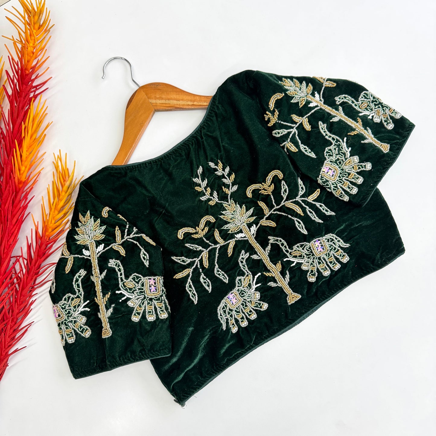 Magnificent Pure Velvet Handworked Fully Stitched Designer Blouse - INDIAN ELEGANCE