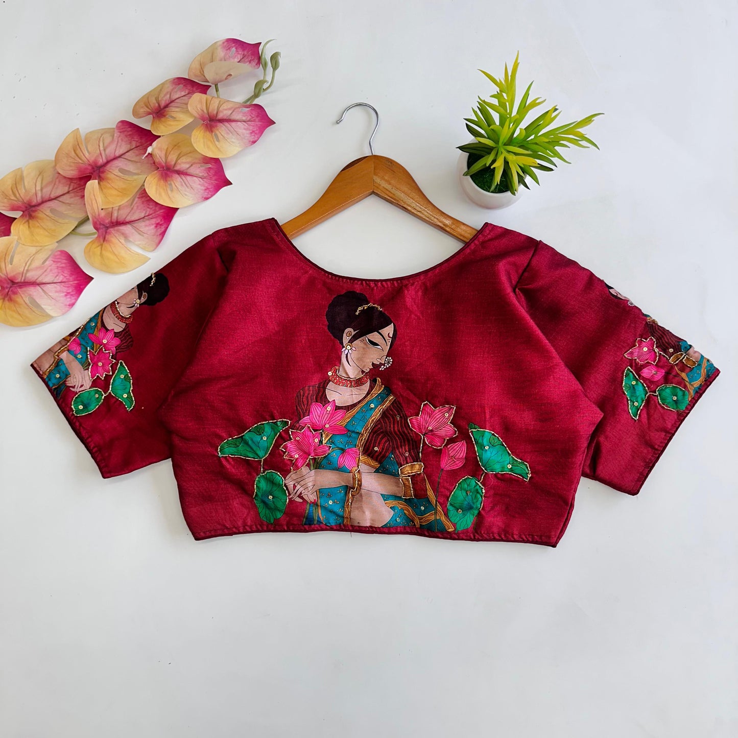 Lovely Pure Silk Printed Handcrafted Designer Stitched Blouse - INDIAN ELEGANCE