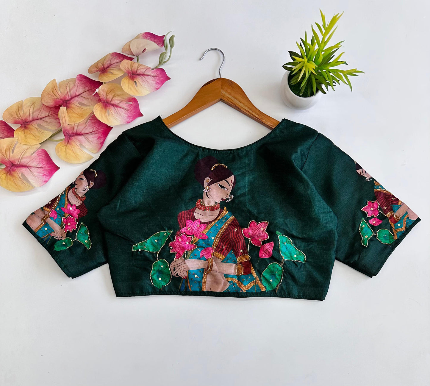 Lovely Pure Silk Printed Handcrafted Designer Stitched Blouse - INDIAN ELEGANCE